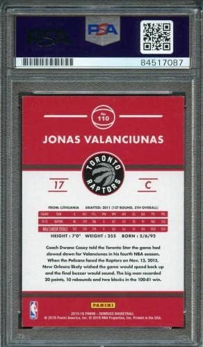2015-16 Donruss Баскетбол 110 Картичка с автограф Джонас Валанчюнаса AUTO 10 PSA Slabbe - Баскетболни картички