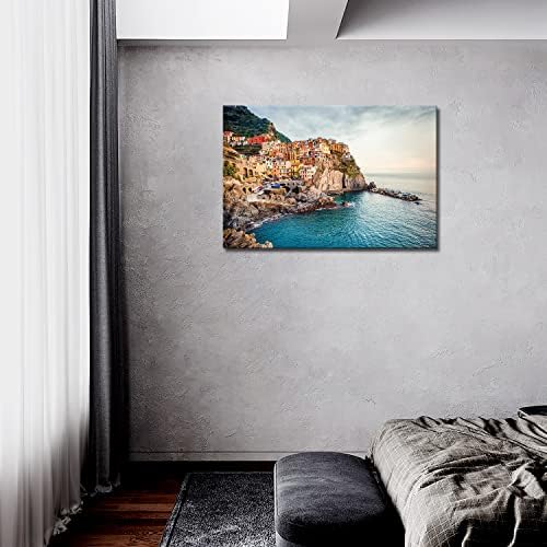 Италия Cinque Terre Манарола Море, Средиземно море Стенни Художествена Живопис Картини, Печат Върху Платно Град