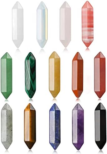 14 Парчета Естествен Лечебен 7 Чакра Камъни Комплект Crystal Шестиугольной Форми във формата На Куршум Рейки