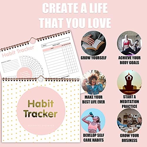 Календар за проследяване на навици - Дневник за проследяване на цели на седмица и месец, Бележник със златна