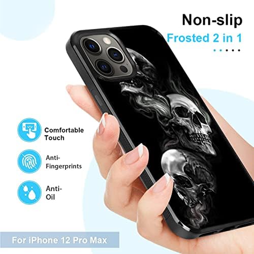 Калъф за мобилен телефон, съвместим с iPhone 12 Pro Max, в черна рамка с черепи, Удароустойчив и тънък Гумен