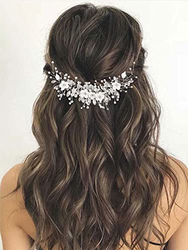 Лоза за косата на булката с цветя GORAIS, сребърен прическа за младоженци, украса за коса с перли, кристални