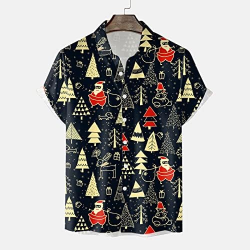 WOCACHI Коледни Ризи с копчета за Мъже с Къс Ръкав, Забавен Коледен Принт Дядо Коледа, Ежедневни Дизайнерска