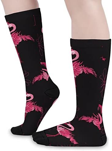 Чорапи за екипажа с Шарките на кота-трева и фламинго, Нестандартен, Забавен Графичен Принт, Ежедневни Чорапи