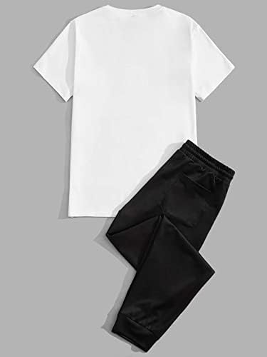 FDSUFDY/Мъжки облекла от две части, Мъжка тениска с графичен принтом и спортни панталони с завязками на талията