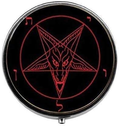 Бижута от Сатанизъм с Обърната Пентаграма Бафомета - Кутия За Хапчета с Артистична Снимка - Кутия За Хапчета