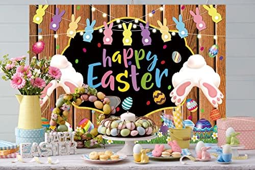 Пролетта Честит Великден Фон За Снимки, Блестящи Великденски Заек, Многоцветен Фон за Яйца, Дървена Стена, на